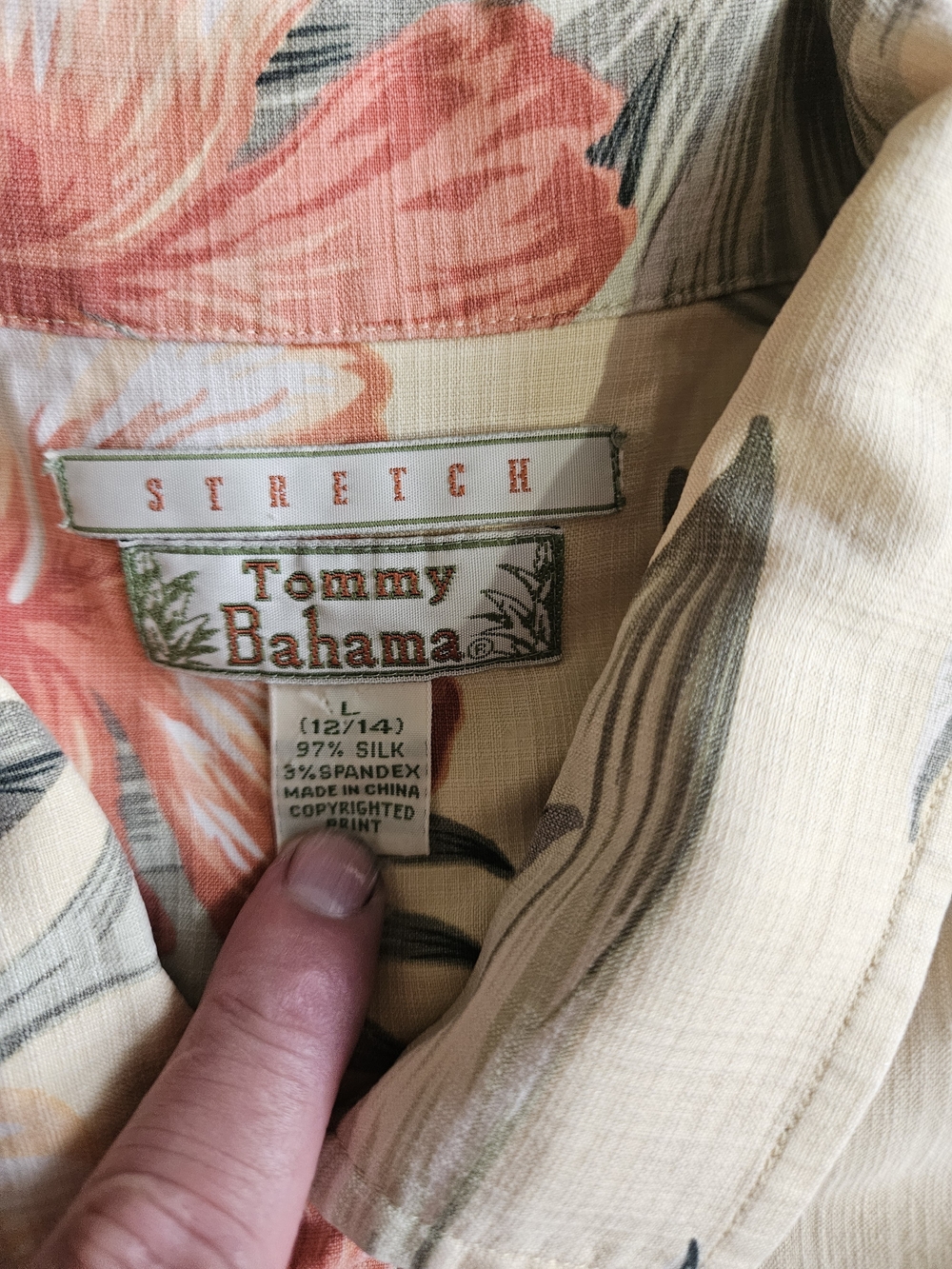 Tommy Bahama Men's Stretch Silk Floral Shirt in Coral/Beige